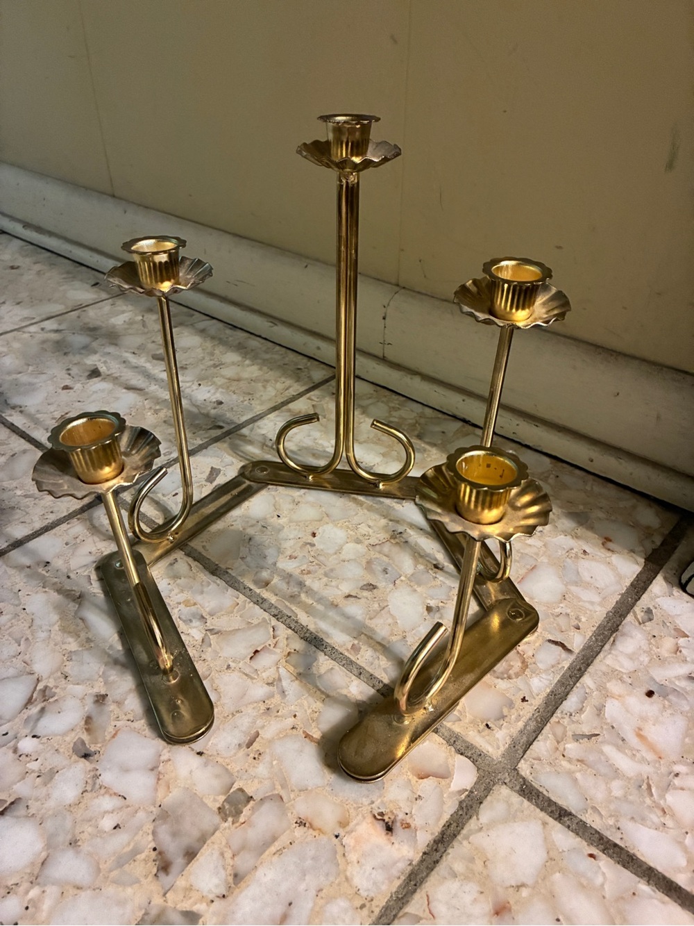 Gold Tone Hinged Candelabra Folding Accordion Five Candle Holder